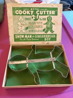 Vintage Cookie Cutter 2 In 1 Snowman Or Gingerbread Boy Cookie Cutter Metal 8”