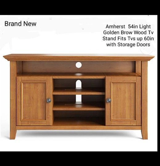 Brand New Project 62 Amherst 54" Light Golden Brow Wood Tv Stand Fits Tvs Up 60"In Whit Storage Doors