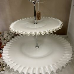 Vintage Fenton Milk Glass Serving Tray Stand