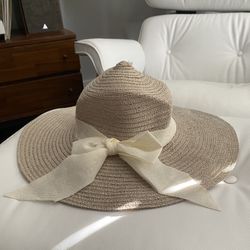 Wide Brim Straw Sun Hat with Ribbon Bow