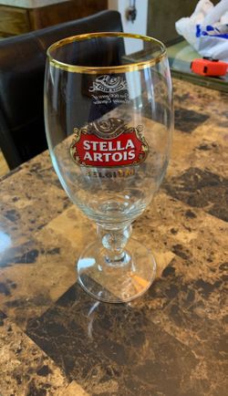 STELLA ARTOIS Anno 1366 Crystal Weighted BEER GLASS Gold Rim