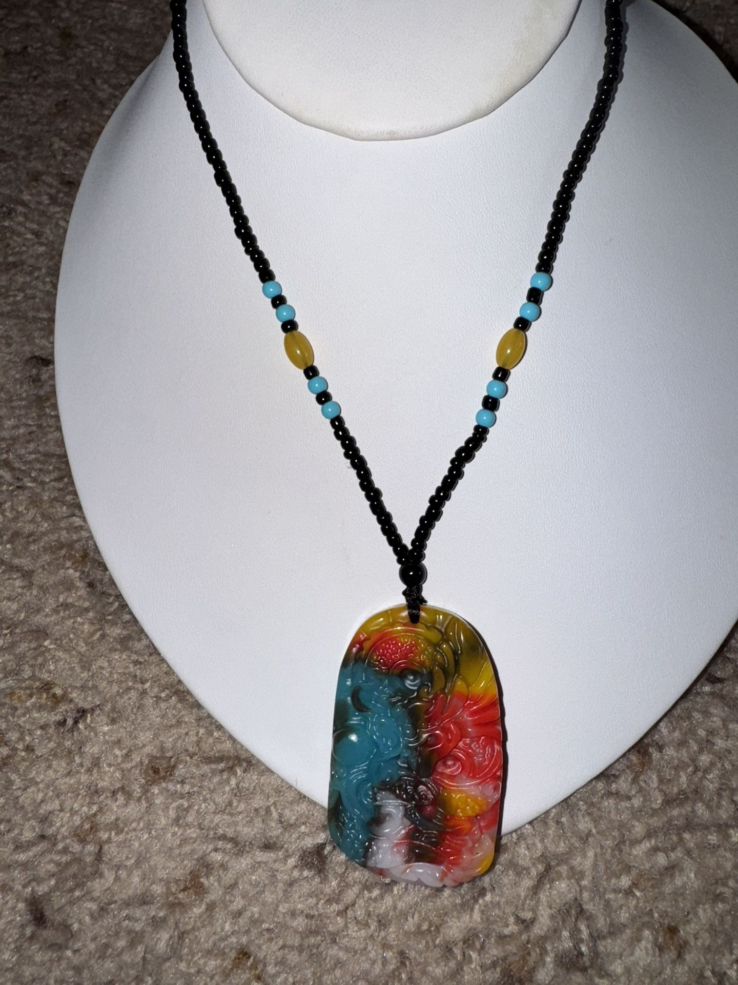 NEW Jade Dragon Pendant Jewelry Carved Necklace Natural Colorful