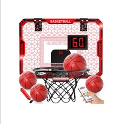 Indoor Basketball Hoop for Kids Boys, Mini Basketball Hoop Indoor Sets Toys with RC 7-Color LED Light, 4 Balls & Scoreboard, Birthday Toys Gifts