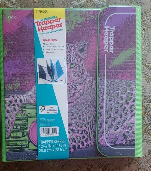 Trapper Keeper ~ Binder Retro Re-Issue Pink Leopard Boombox Portfolio School Folder Classic 80s Style 2021 Mead 12 3/16" x 11 1/4"