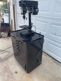 Vintage toolbox and drill press