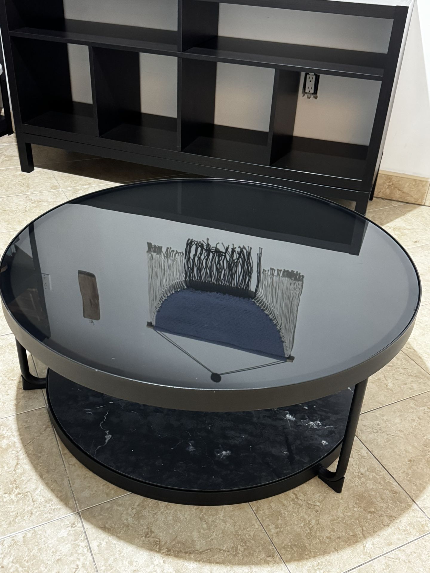 Coffee table, anthracite marble effect/black glass, 34 5/8 "