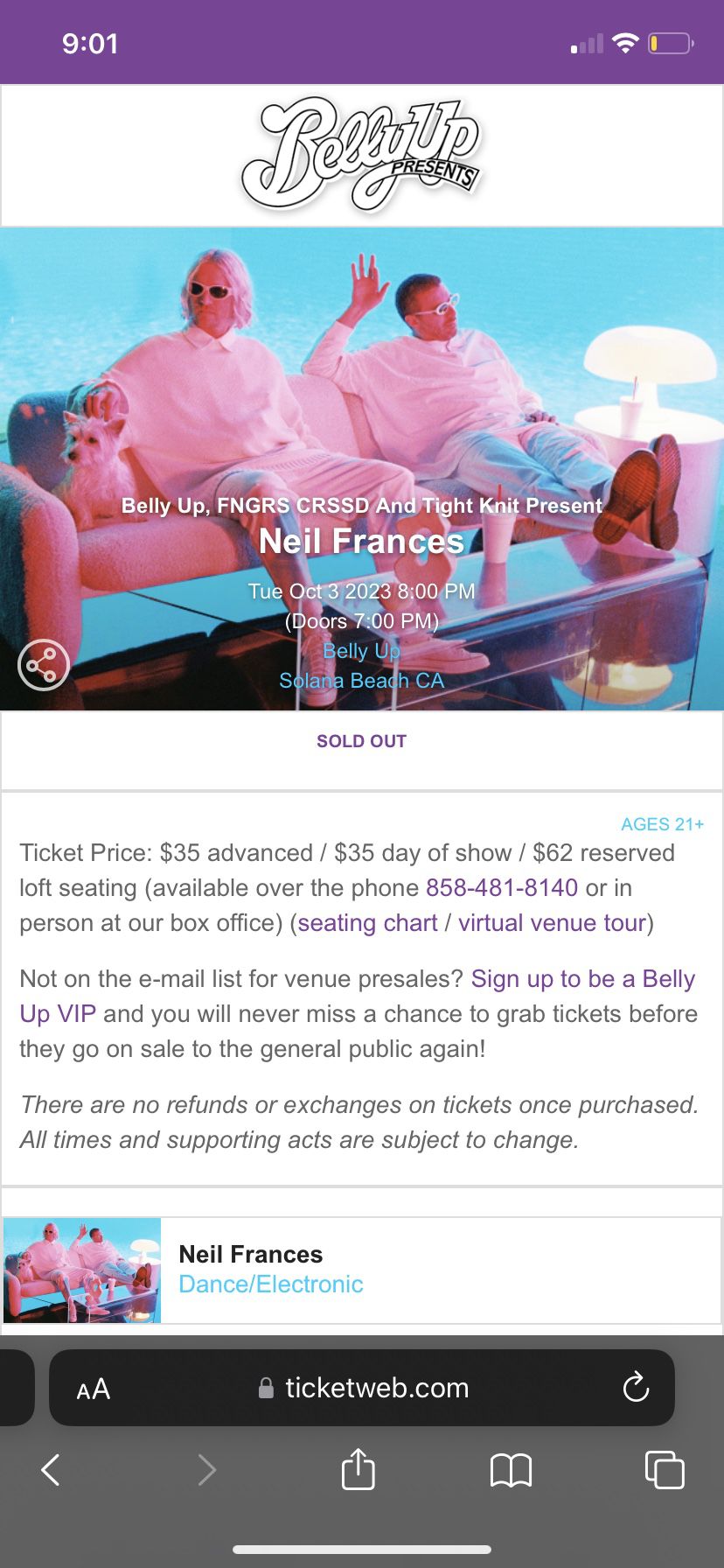 Neil Frances Belly Up Tickets