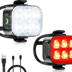 Bike Lights for Night Riding, USB Rechargeable, Front and Back (Open Box)