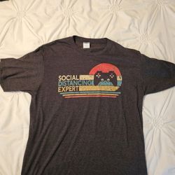 Port & Company Men's L "Social Distancing Expert" Retro Gaming Graphic Tee