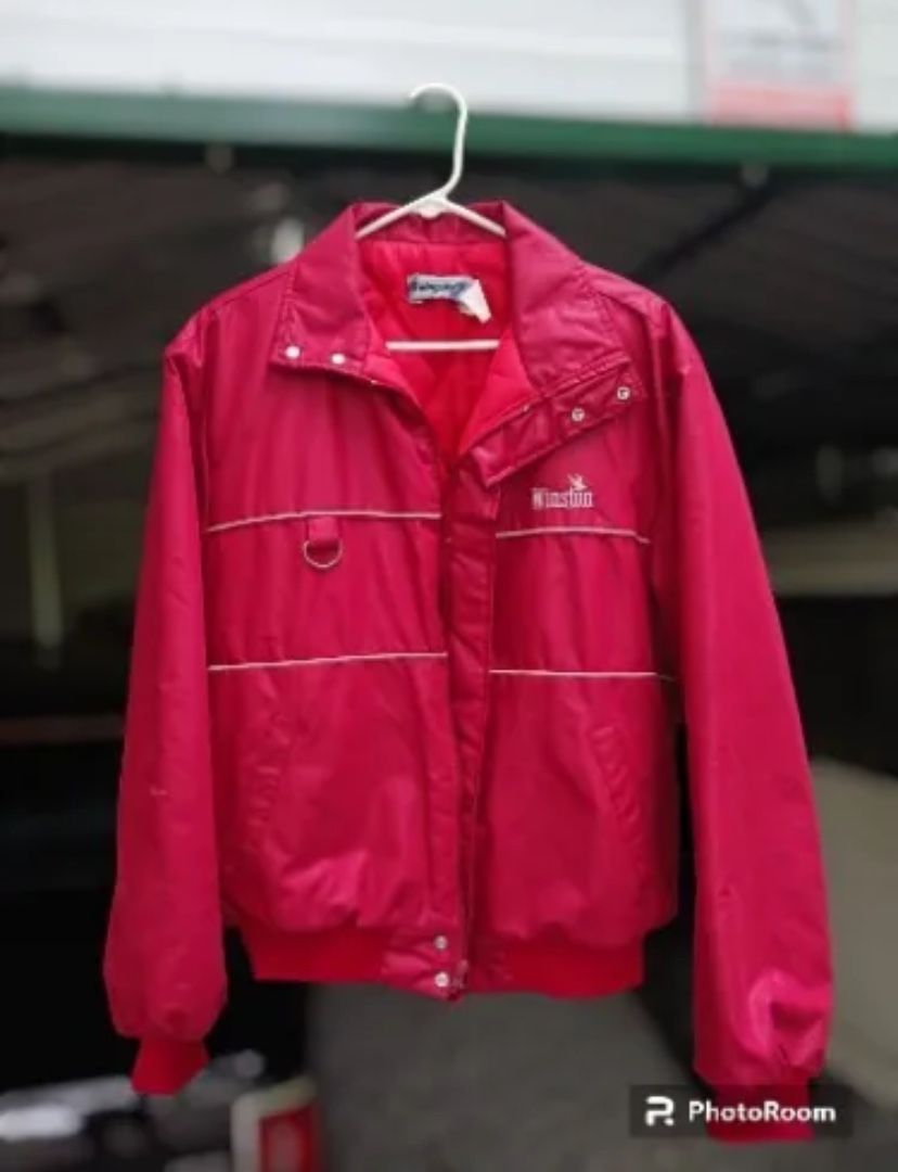 Vintage Winston Cigarettes Jacket Red Nylon Bomber White 90s 80s Racing L Nascar