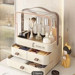 Serious Life Makeup Organizer Storage Box - Plastic Cosmetic Case, Freestanding with Drawers, Portable Design, No Electricity Required, for Vanity Des