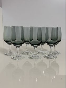 Vintage Holmegaard Atlantic schnapps glasses (set of 7) – Mid-century Danish barware, smoked glass, hand-blown