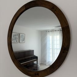 Wood Round Mirror