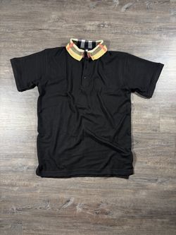 Burberry Black Polo Shirt with Plaid Collar