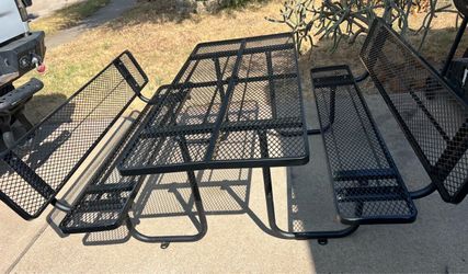 6 ft Metal Picnic Table with Benches and Umbrella Hole, Seats 8 for Park Yard Patio Campground, Black