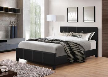 New! Queen Black Leather Platform Bed
