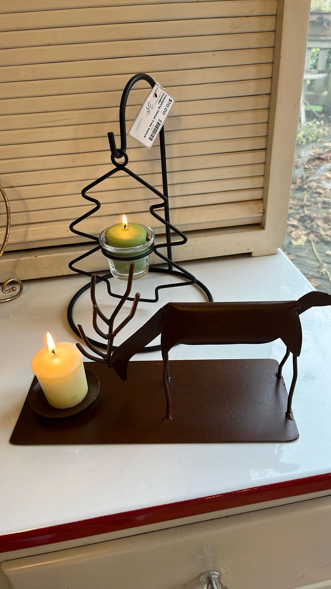 Rustic Metal Candle Holders, Ornament Display Hanger & Vintage Spring Christmas Tree