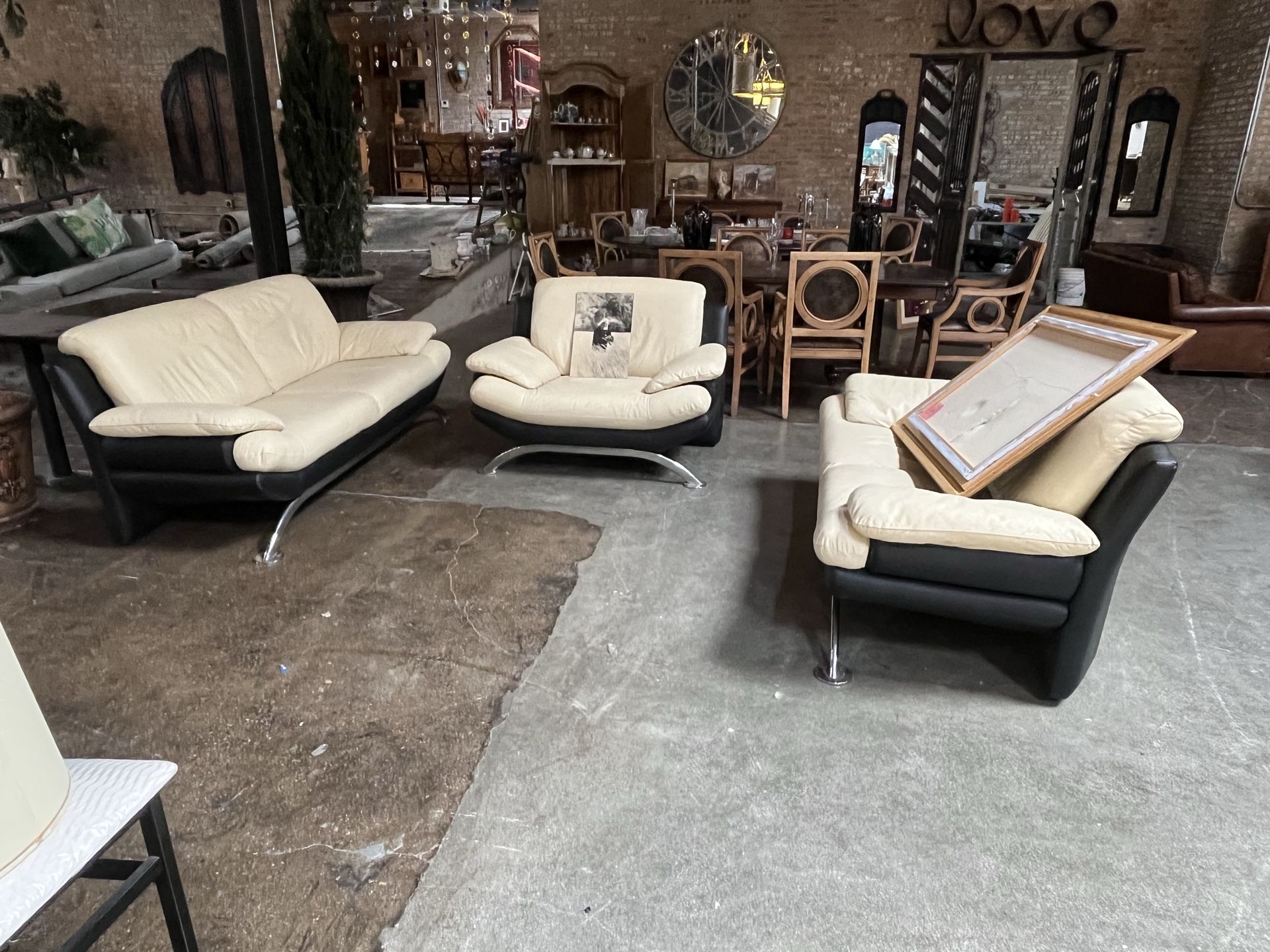 Three-piece leather sofa set