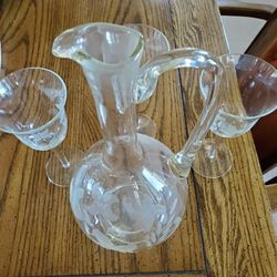 Crystal Wine Decanter And 3 Matching Wine Glasses