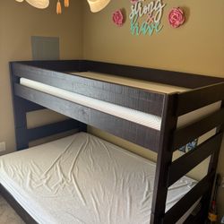 Kids Solid Wood Twin Over Full Bunkbed/ 2 Memory Foam Mattresses 