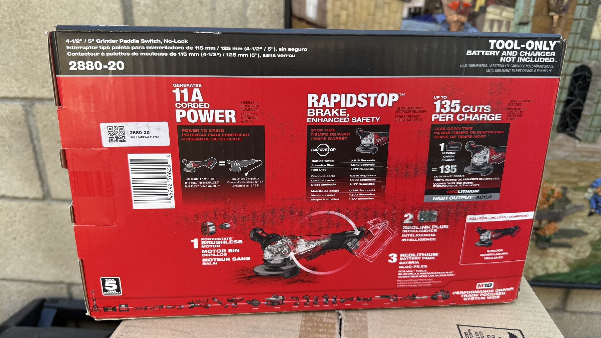 Milwaukee Grinder 2880-20 Brand New Not Open 4-5” Grinder 