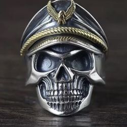 925 Sterling Silver Naval Instructions Skull Ring 