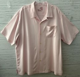 TOMMY BAHAMA Pink Silk Short Sleeve Button Front Camp Shirt Men's Size XL
