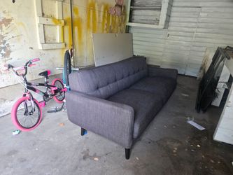 Gray Fabric Sofa with Wood Legs
