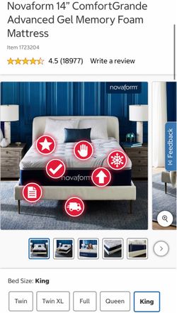 Novaform 14” ComfortGrande Advanced Gel Memory Foam KING SIZE Mattress