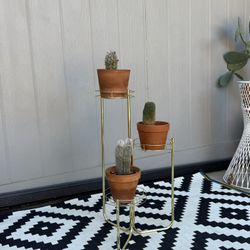 Vintage 3 Tier Brass Plated Plant Stand . 