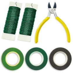 Floral Tape, Wire, Arrangement Kit - 3 Green Tape, 2 Green Floral Wire 22 Gauge, 1 Pack Wire Cutter
