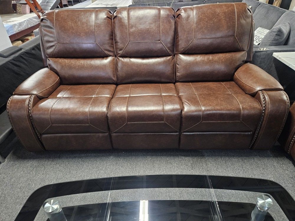 Brand New Brown Synthetic Leather Manual Reclining Rocking Loveseat With Center Console, USB, And Charging Ports (77 x 40 x 42 in. H)