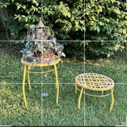 Two Matching Yellow Plant Stands