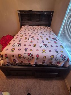 Dark Wood Full Bed Frame with Storage