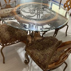 Table And 4 Chairs 48” Round Glass Top