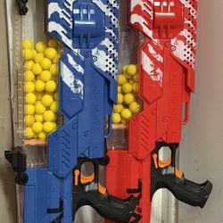 Lot of 2 Nerf Rival Nemesis MXVII-10K Blue & Red Motorized Blaster Guns Tested