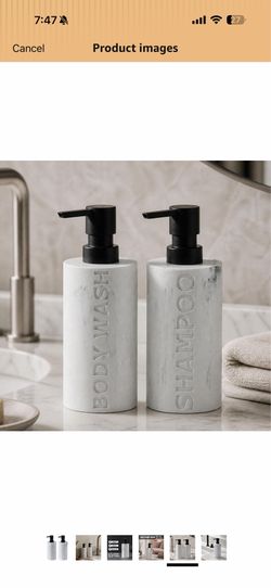 2-Piece Marble White Soap Dispenser Set, Refillable Shampoo & Body Wash Pumps