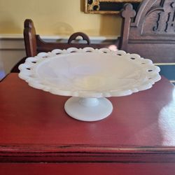 VINTAGE ANCHOR HOCKING OLD COLONY LACE MILK GLASS PEDESTAL BOWL 