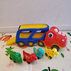 Dinosaur Transport Carrier Truck with 4 Pack Small Pull Back Dino Car