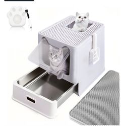 Stainless Steel Litter Box with Lid and Pull-Out Drawers, XL 