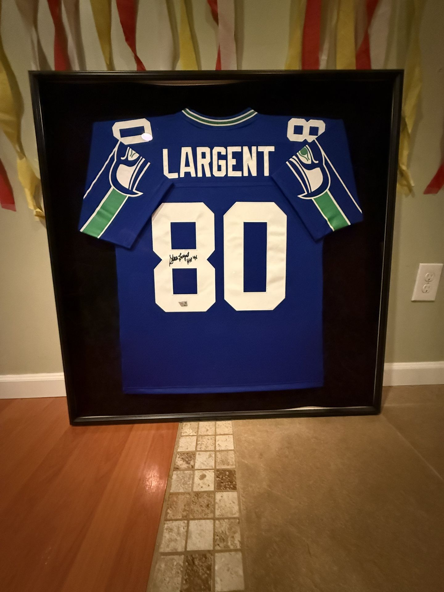 Framed Signed Steve Largent Seahawks Throwback Jersey