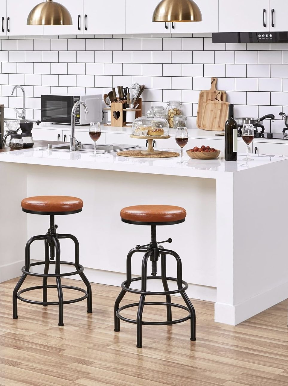 Industrial Bar Stools Vintage Counter Height Bar Stool with Round - Technical View