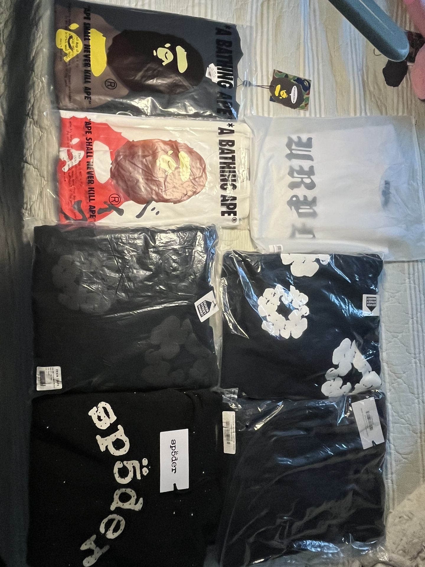 Sp5der hoodies , denim tears ,purple shirt , bape shirts