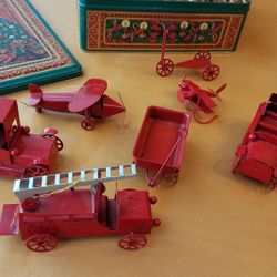 Vintage Red Tin Boys &Toys Collectors Set