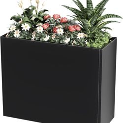 Tall Metal Planter Box for Outdoor Plants 36"L x 12"W x 26"H, Heavy Duty Steel Large Rectangular Planter Box with Removable Insert Shelf, Modern Décor