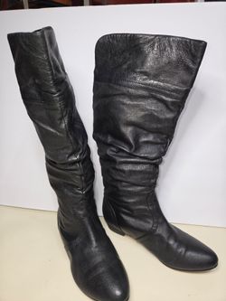 Black Leather Knee-High Slouch Boots