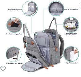 Baby Diaper Bag Backpack with Changing Pad, Pacifier Case - Gray Diaper Bags  for Girl Boy Newborn