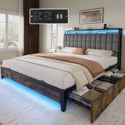 BED FRAME FULL SIZE WITH STORAGE DRAWERS AND LED LIGHTING BRAND NEW IN BOX!!!