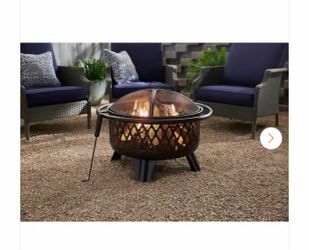 Piedmont 29.6 in. W Black Steel Wood Outdoor Fire Pit with Screen and Poker Included