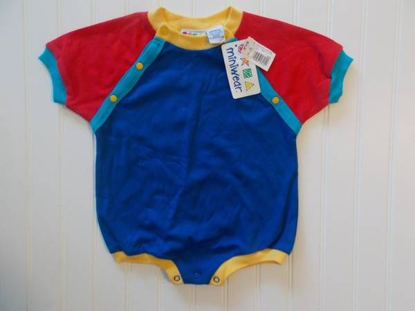 NWT Boy Girl Unisex Vtg 80s Miniwear 12 Month Colorblock Bodysuit Onesie